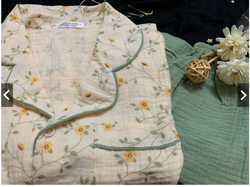 Pyjama xô muslin hoa dây vàng cực dễ thương