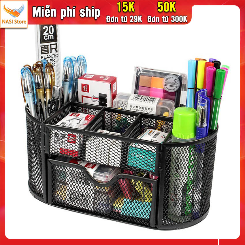 Hộp đựng bút để bàn cao cấp NS12 NASI Store bằng thép sơn tĩnh điện cứng chắc kệ bút học sinh khay đựng bút văn phòng phẩm