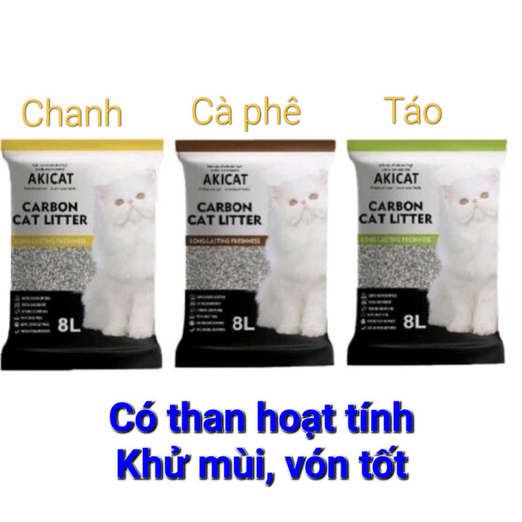 Cát vệ sinh cho mèo akicat 8l, 16l - vón cục khử mùi tốt, ít bụi có hương thơm