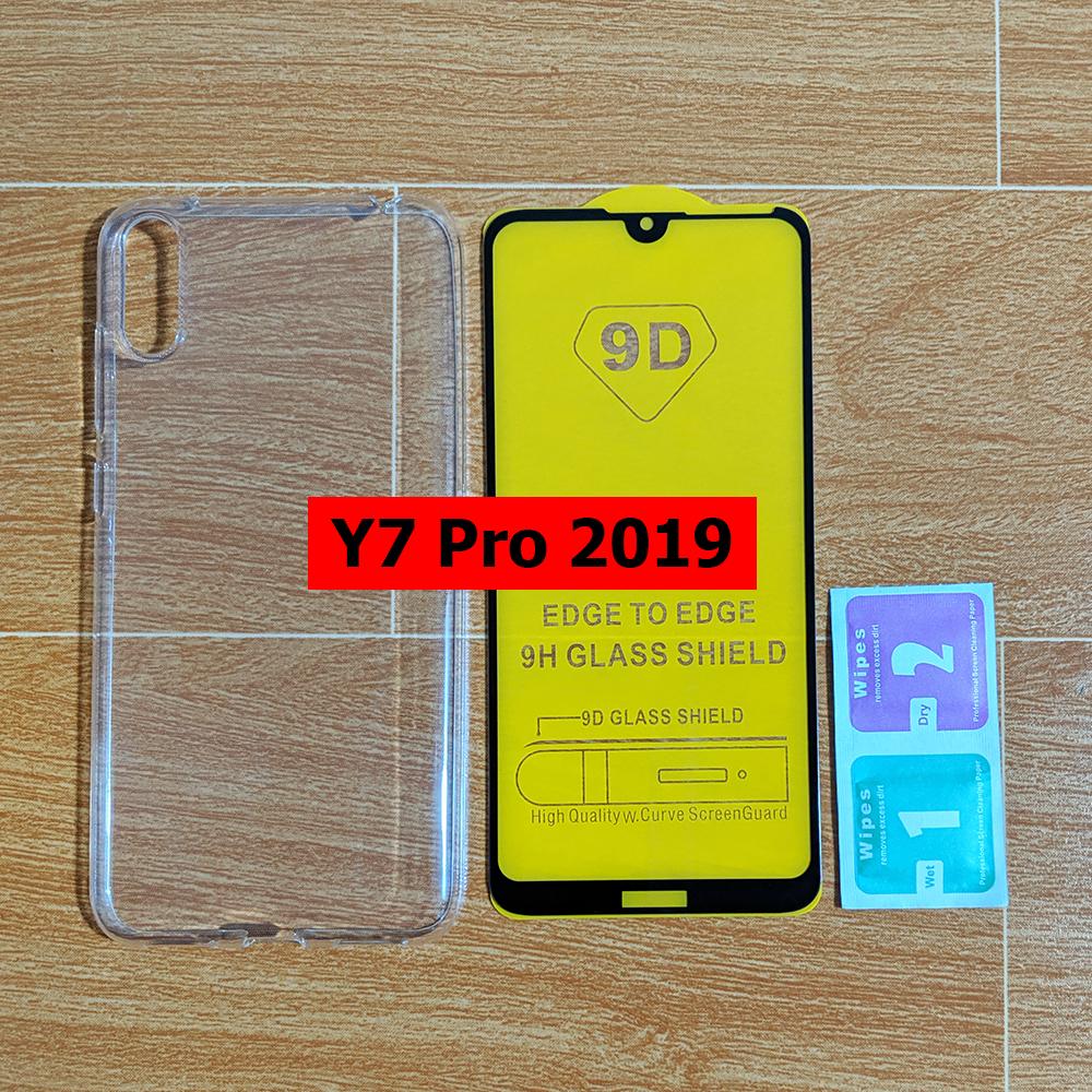 Combo ốp lưng silicon kính cường lực full màn hình Huawei Y7 Pro 2019