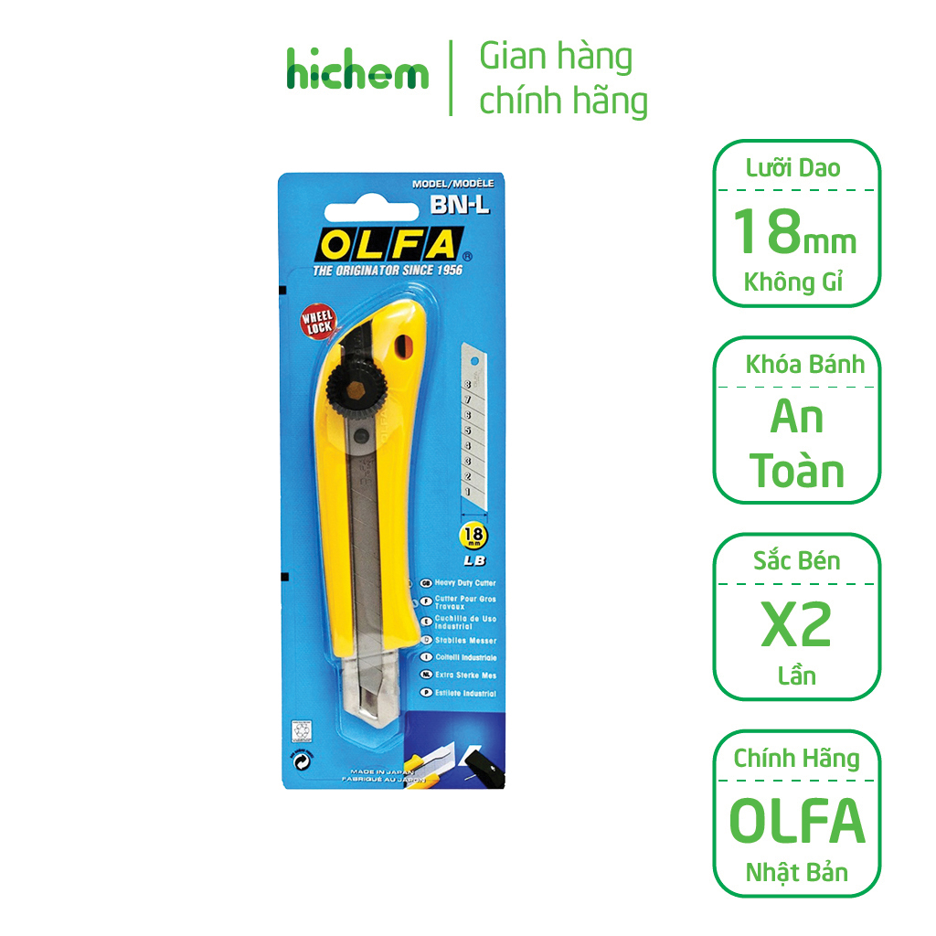 Dao rọc hạng nặng olfa bn-l lưỡi dao 18mm, khóa cóc an toàn cắt, rọc vật liệu cứng, dày - km keo epoxy a/b siêu dính