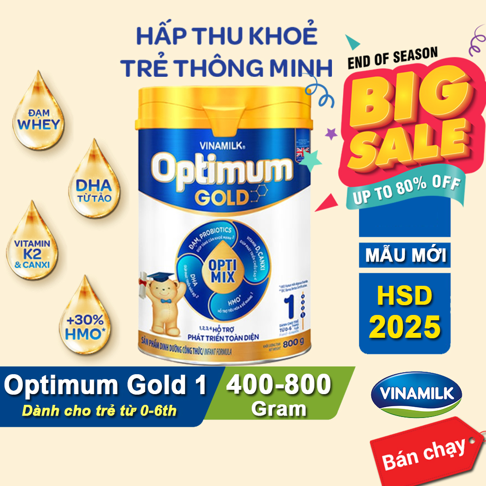 Sữa bột Optimum Gold 1 - Sữa HMO Vinamilk cho bé giúp Tăng cân, chiều cao, tiêu hóa, phát triển não bộ
