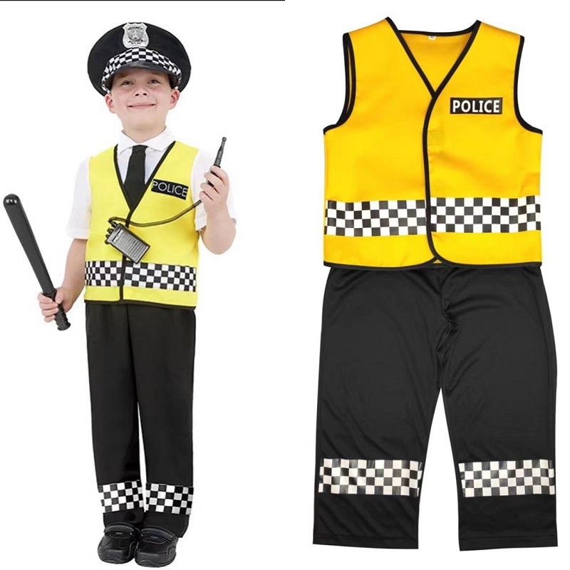 Ready Stock Kids Occupation Police Cosplay Anime Costumes Traffic Vest Cap