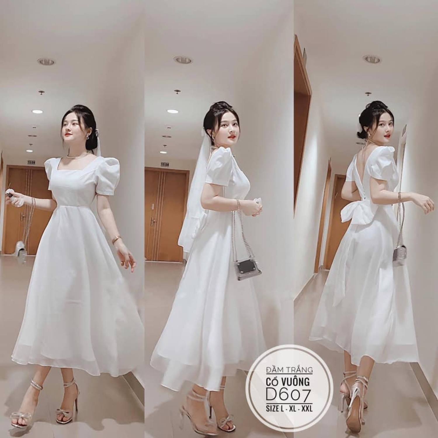 Bigsize đầm trắng cổ vuông d607