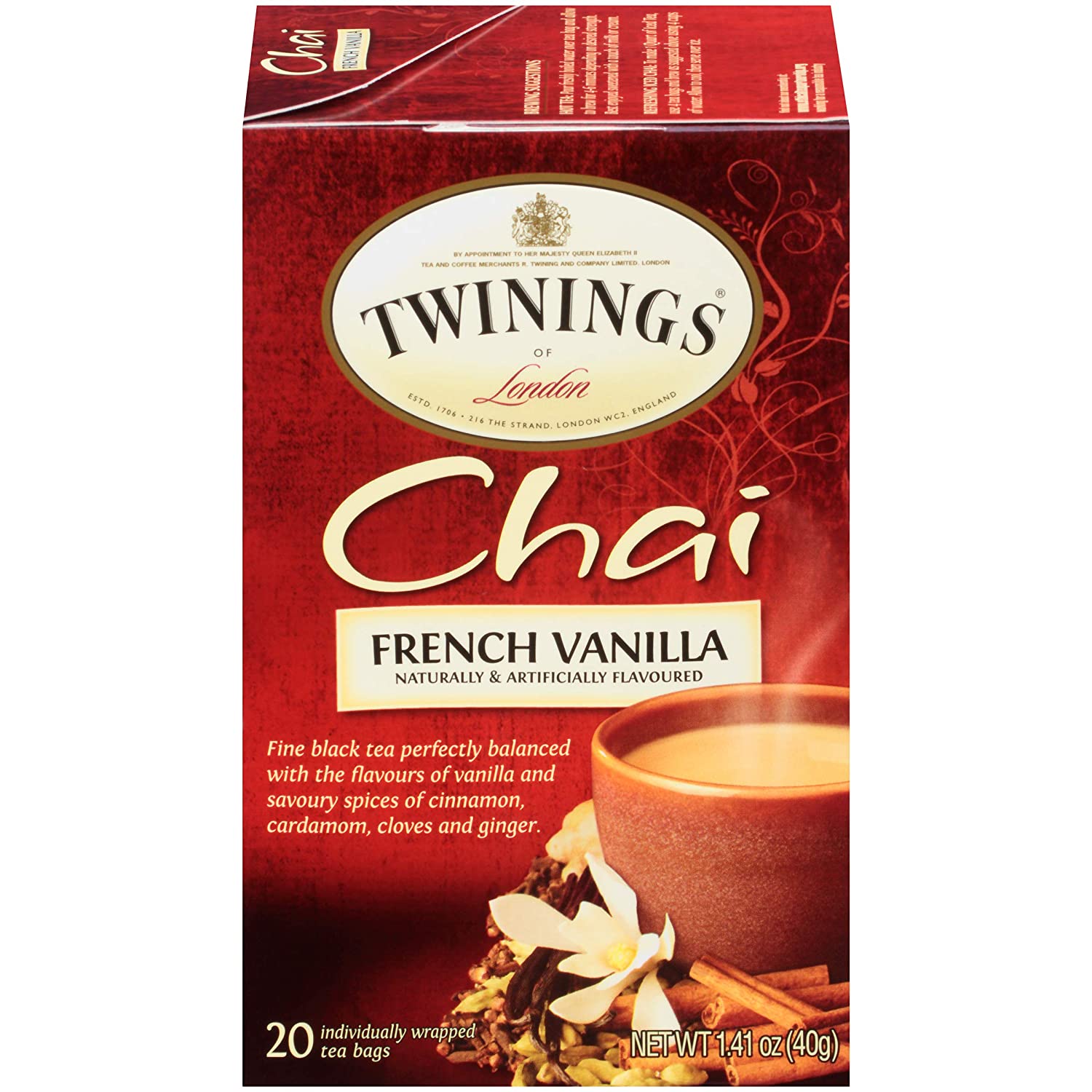 Trà Twinings Chai French Vanilla vị Chai, hương vani, quế gừng hộp 20 gói