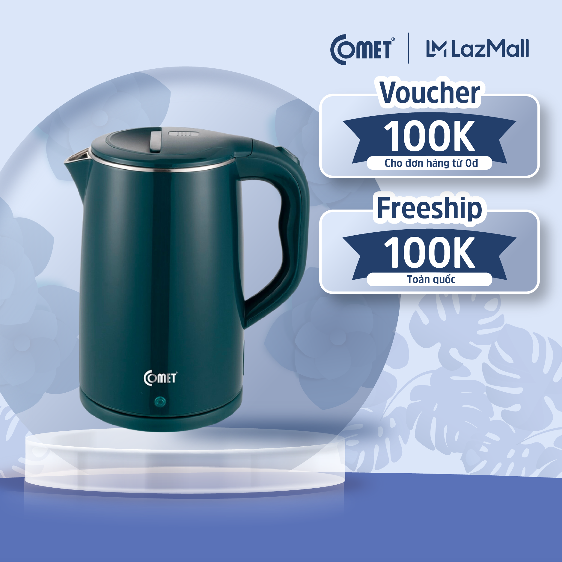 Bình đun siêu tốc 2 lớp cách nhiệt 1.8L COMET - CM8218 - Có chế độ ngắt điện tự động, an toàn sử dụng - Hàng chính hãng - Bảo hành 12 tháng