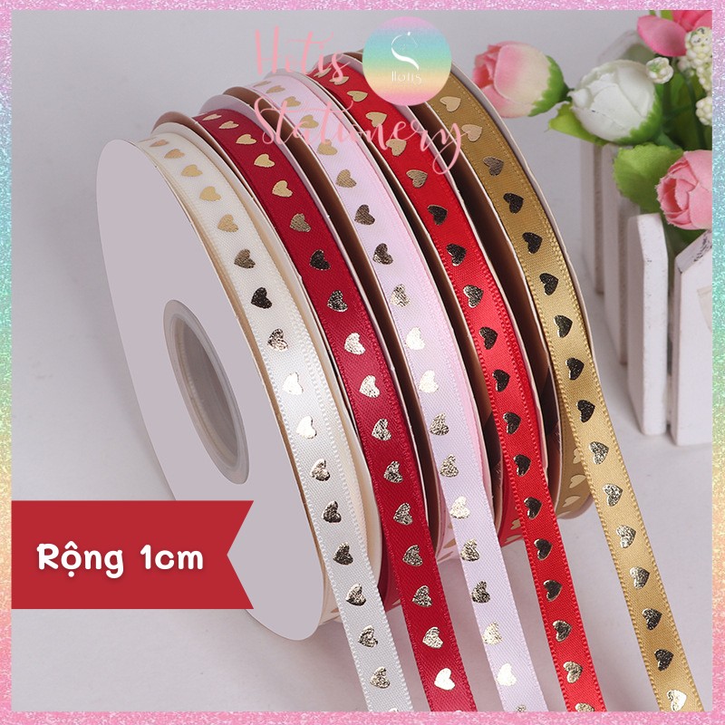 Ruy băng lụa trái tim bản rộng 1cm - 10 màu
