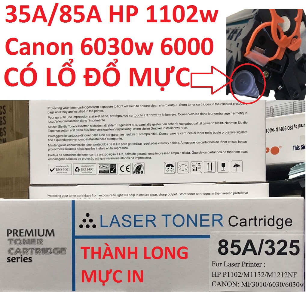 Hộp Mực 85A 35A - Có Lỗ Đổ Mực- Canon LBP 6000 6030w 6030 3050 6018 312-325 MF 3010 Mực in HP P1102 P1102w M1136 M1130 M1132mf  M1212nf  M1139 CRG 312 325