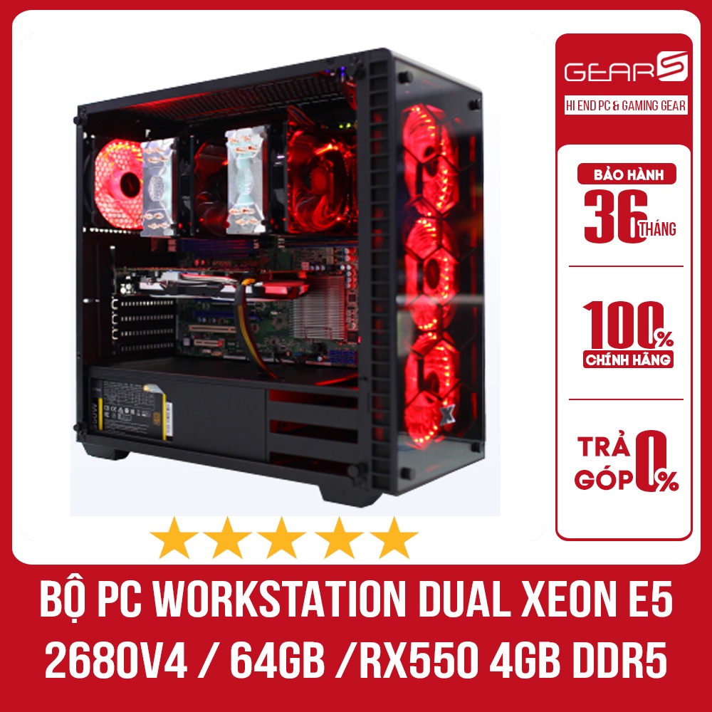Bộ máy tính workstation dual xeon e5 2680v4 / 64gb /rx550 4gb ddr5