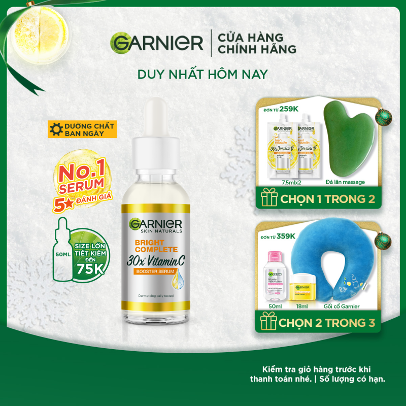 Dưỡng chất ban ngày tăng cường bảo vệ da & dưỡng sáng Garnier Vitamin C + Niacinamide  - Garnier Bright Complete 30x Booster Serum 30ml