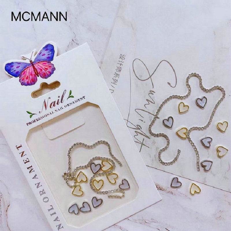 Charm tim mix màu vàng ,bạc + đá dây trắng - nail937