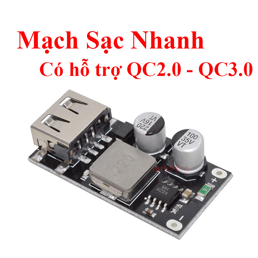 Mạch Sạc Nhanh Hỗ Trợ QC2.0 - QC3.0 (Mạch BUCK 10-32VDC ra 1 cổng USB 5V-2.1A)