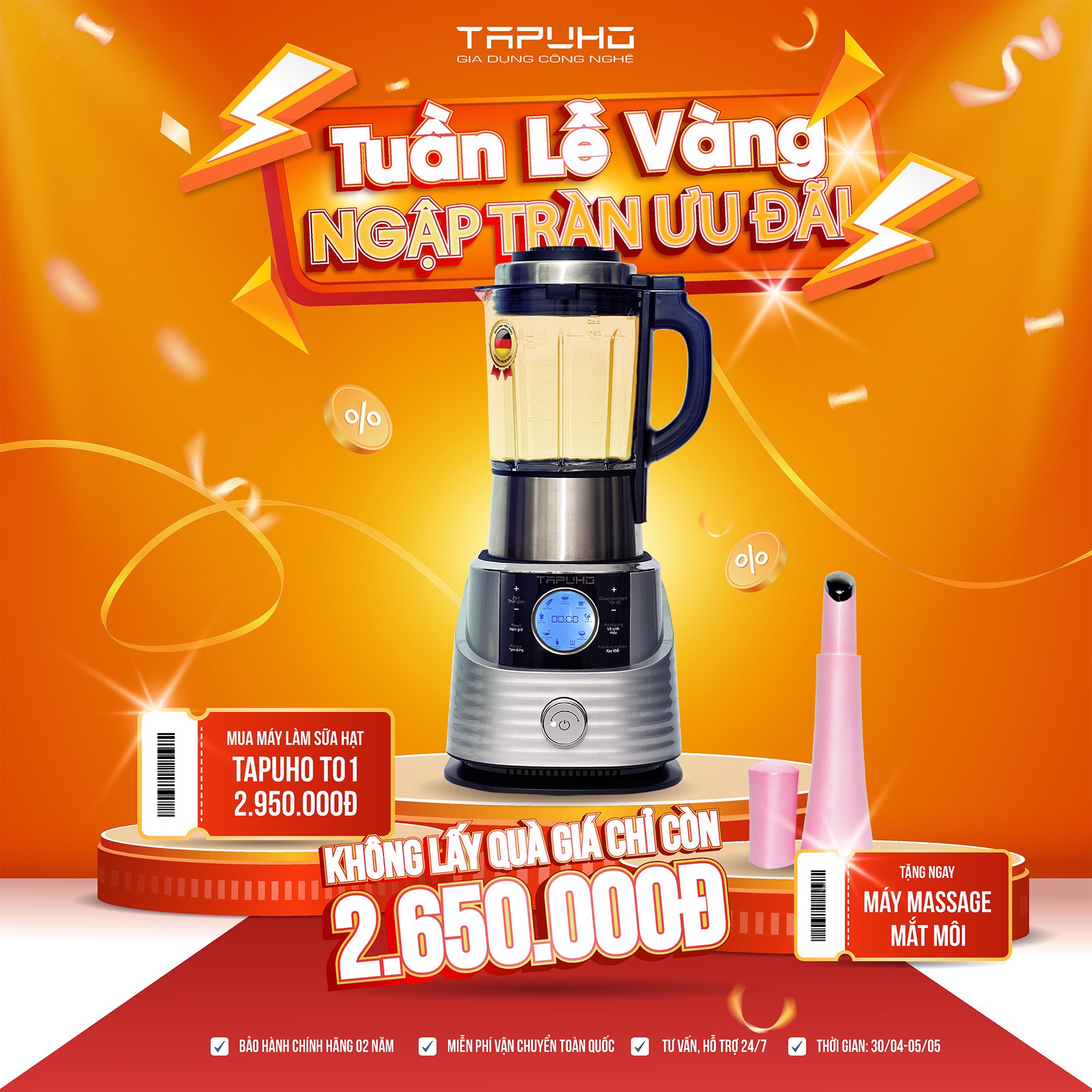 Máy xay nấu đa năng, làm sữa hạt, nấu sữa Tapuho T01