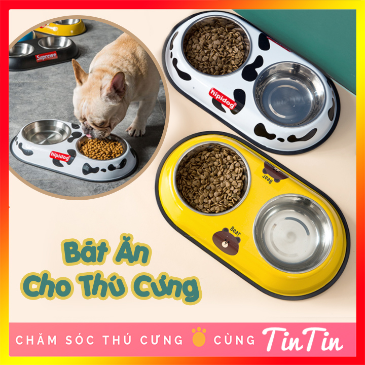 Bát ăn đôi cho chó mèo - chén ăn đôi inox cho chó mèo #tintin pet store