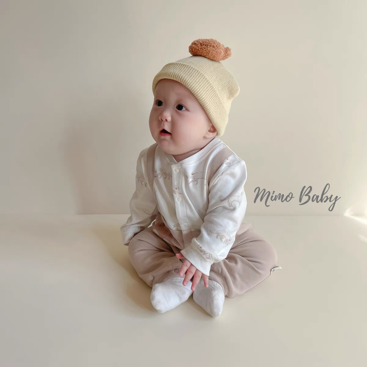 Mũ len mùa đông, mũ beanie đính gấu bông dễ thương cho bé ML190 Mimo Baby