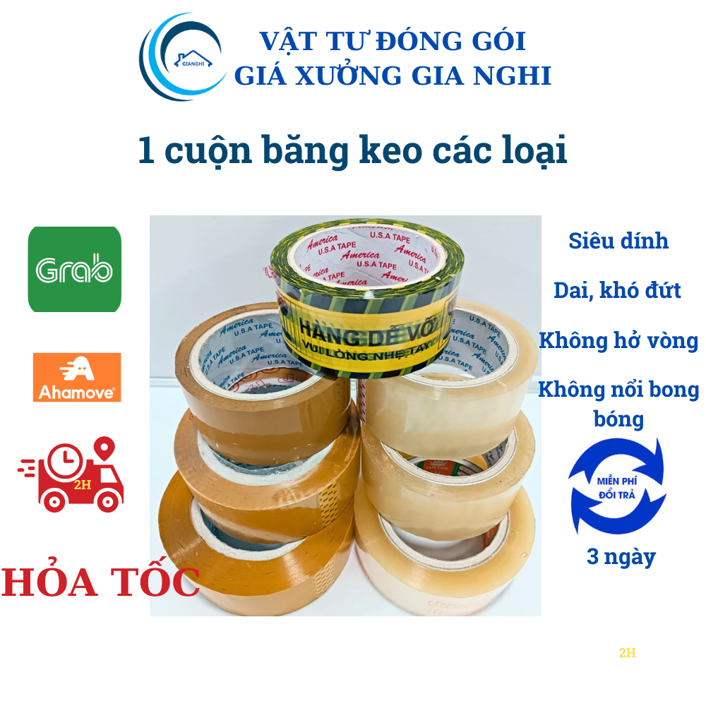 1 Cuộn băng keo trong, băng keo vàng đục, băng keo dễ vỡ, băng dính đóng hàng 100 yard/200 yard/300 yard