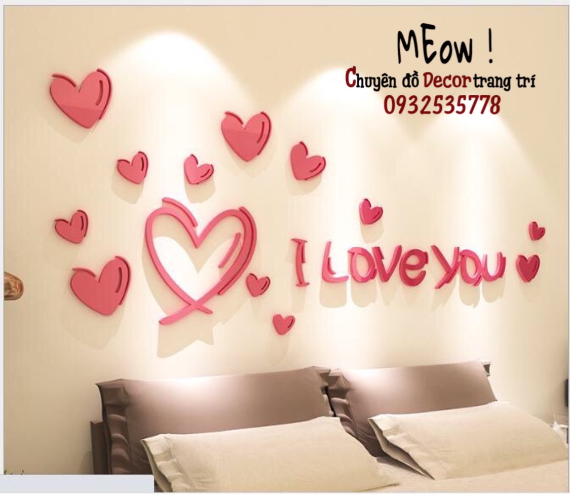 Tranh 3D mica dán tường, dán kính, sứ, gỗ, Mẫu [I love you]- Shop Meo Decor