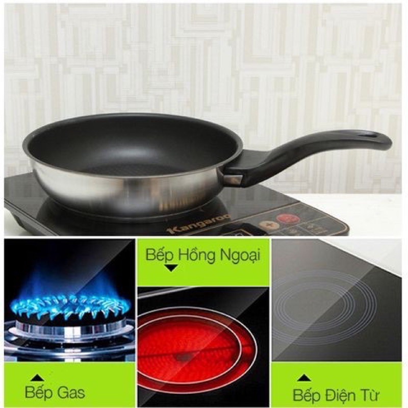 Chảo Chống Dính 3 Đáy Inox 430 Fivestar Bếp Từ ( 16cm/20cm/22cm/24cm/26cm/28cm ) Dùng Cho Mọi Loại Bếp