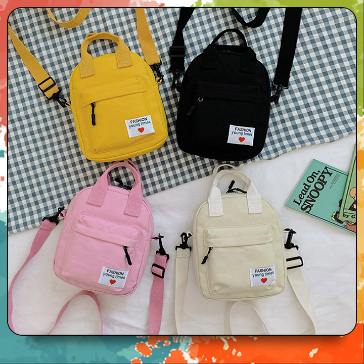 Túi đeo chéo nữ uzzang hàn quốc vải canvas thêu chữ fashion young times t5007