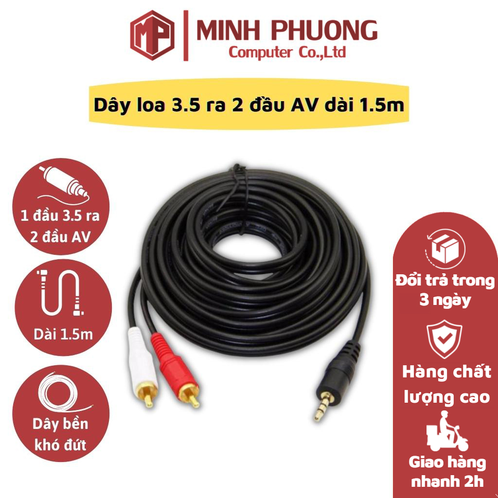Dây loa 1 đầu 3.5 ra 2 AV dài 1.5m
