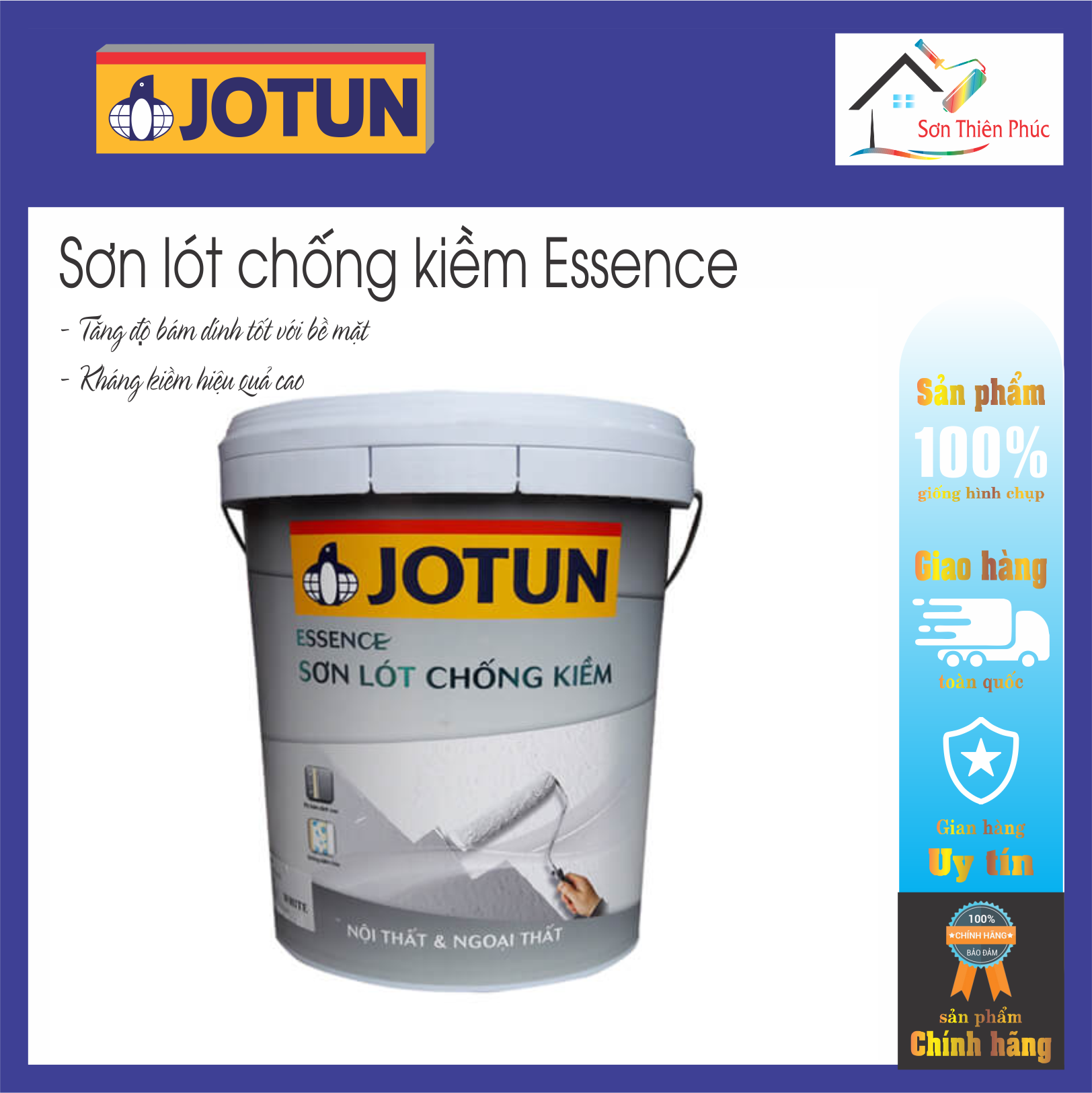Sơn Lót Jotun Essence Chống Kiềm Nội ngoại thất (5lit). Tăng cường độ bám dính tốt cho bề mặt sơn phủ nội ngoại thất.