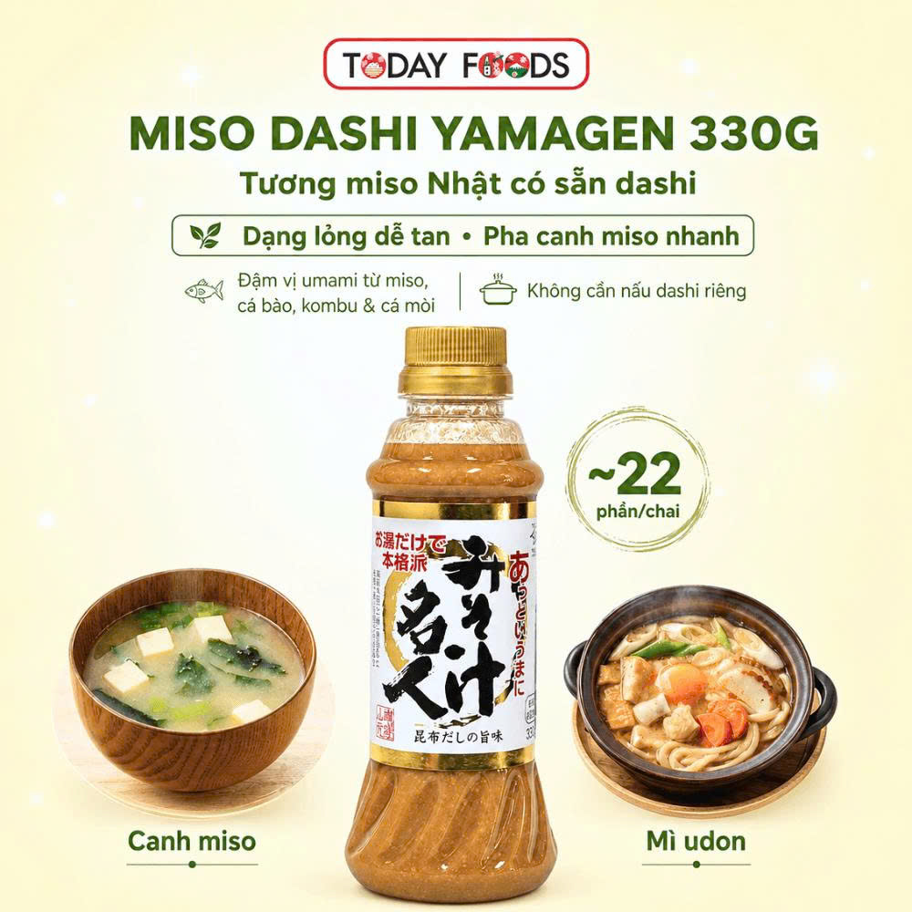Miso dashi Yamagen 330g | Tương miso Nhật có sẵn dashi, pha canh miso nhanh tiện ~22 phần