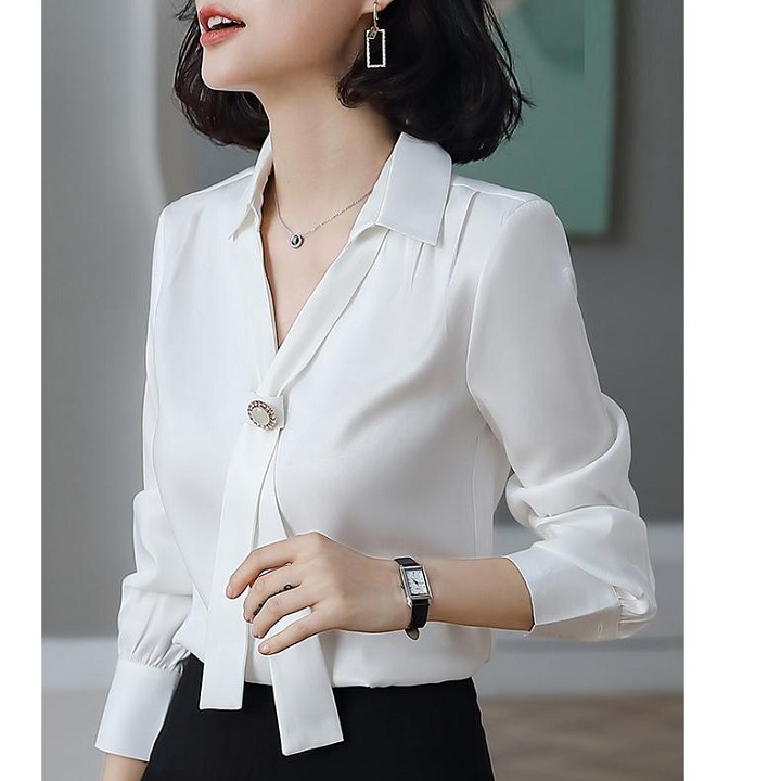 ÁO SƠMI NỮ CÔNG SỞ TAY DÀI MÀU TRẮNG - AP0071T