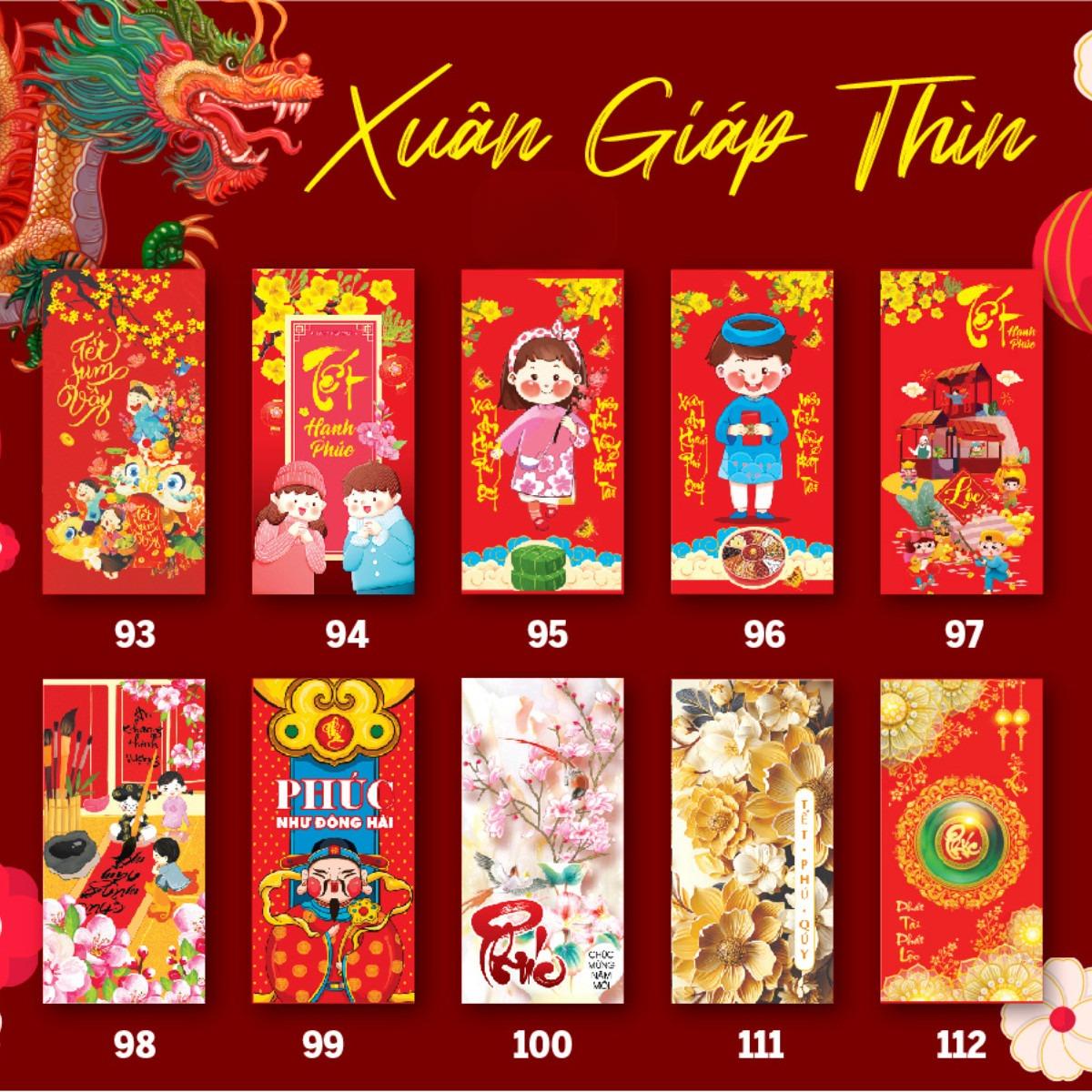 100 Bao lì xì 2024 Xuân Giáp Thìn mẫu ngẫu nhiên