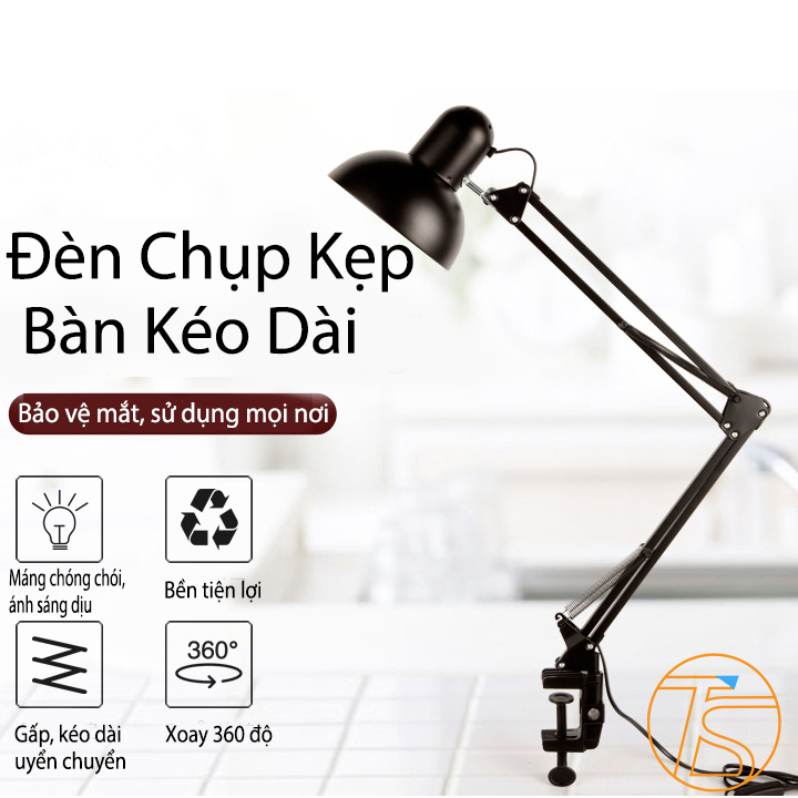 Đèn học chống cận kẹp bàn đa năng xếp gọn - Đèn làm việc, đọc sách xoay kéo giãn