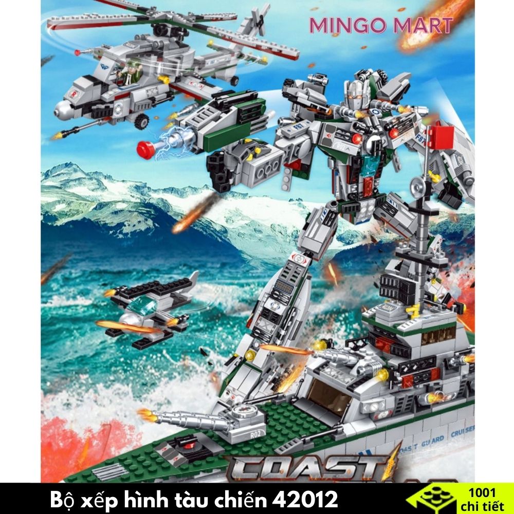 Bộ đồ chơi xếp lego tàu sân bay , chiến hạm, tàu chiến khu trục xanh dài 50cm