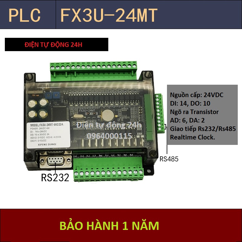 Board PLC FX3U-24MT-6AD2DA-RS485, FX3U-24MR-6AD2DA-RS485, cáp lập trình, Bộ lập trình New V5.0 , đặc biệt có 2 kênh phát xung đến 100 Khz