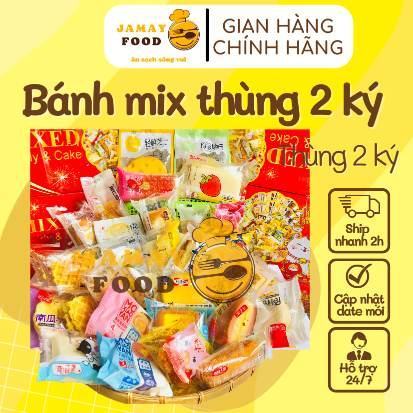 [Thùng 2 ký] Thùng 2 ký bánh bông lan mix Đài Loan từ 27 đến 30 bánh loại 1 thơm ngon đủ vị | Ăn vặt Jamay Food