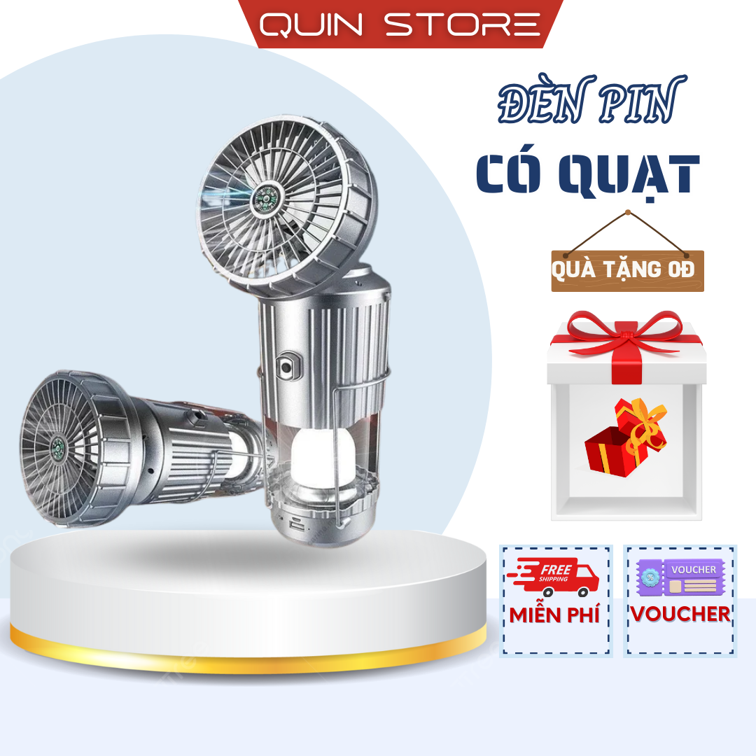 Đèn pin có quạt tích điện và đèn led siêu sáng, đèn camping dã ngoại đèn pin sạc điện đa năng, đèn pin đi bão