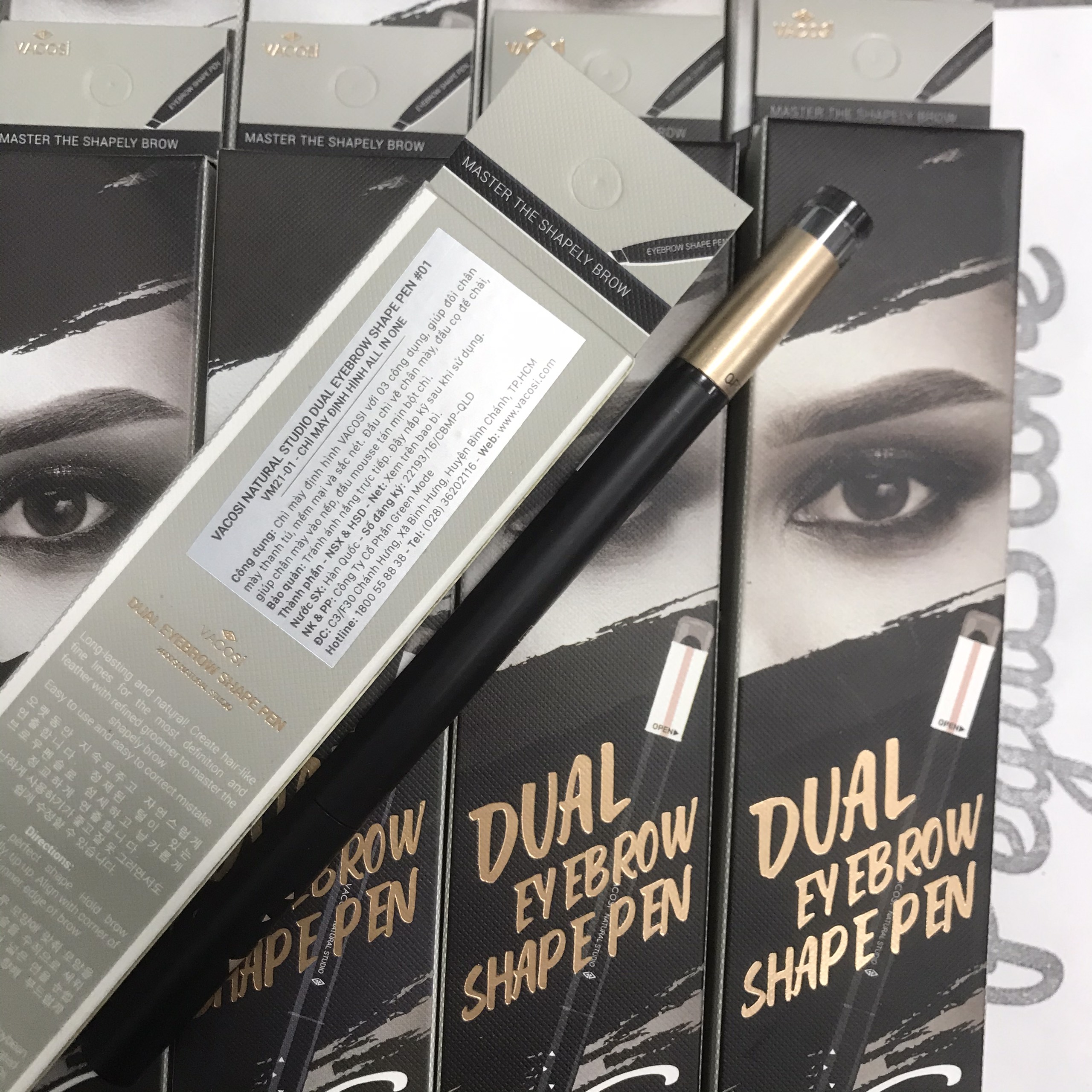 Chì kẻ mày Vacosi Natural Studio VM21 Chì kẻ chân mày vacosi nâu đen,đen,nâu xám,xám đậm - Pegastore