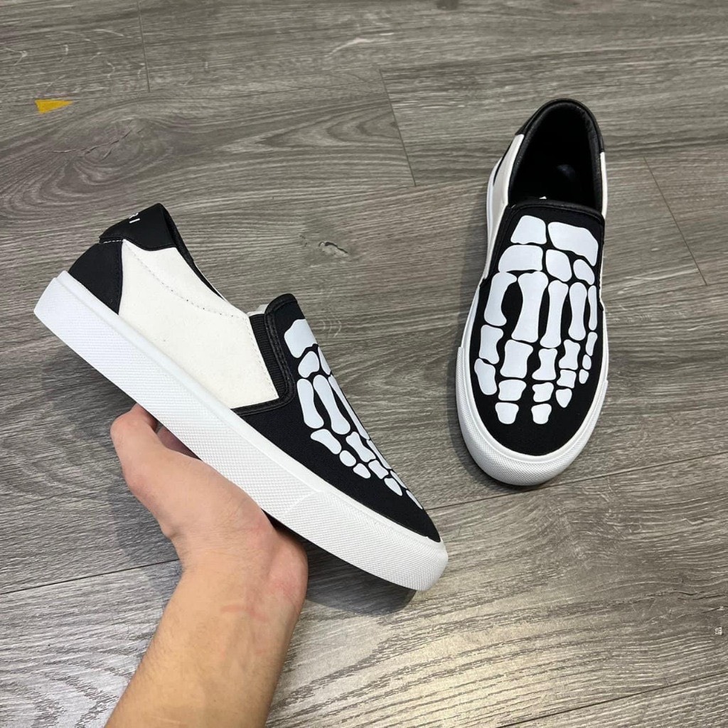 Giày lười nam da pu in hình Xương Cá Tính