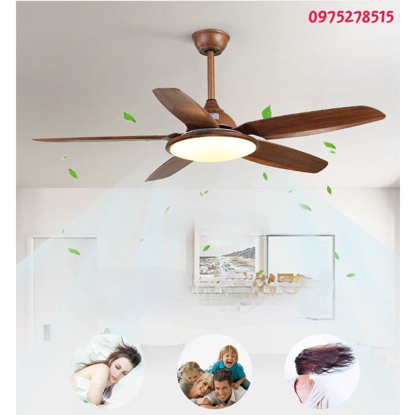 Quạt Trần 5 Cánh ABS Vân Gỗ,Động Cơ DC 6 Tốc Độ Gió Tiết Kiệm Điện, Có Đèn LED, Có Điều Từ Xa Dùng Cho Mọi Không Gian [Bảo Hành 5 Năm]