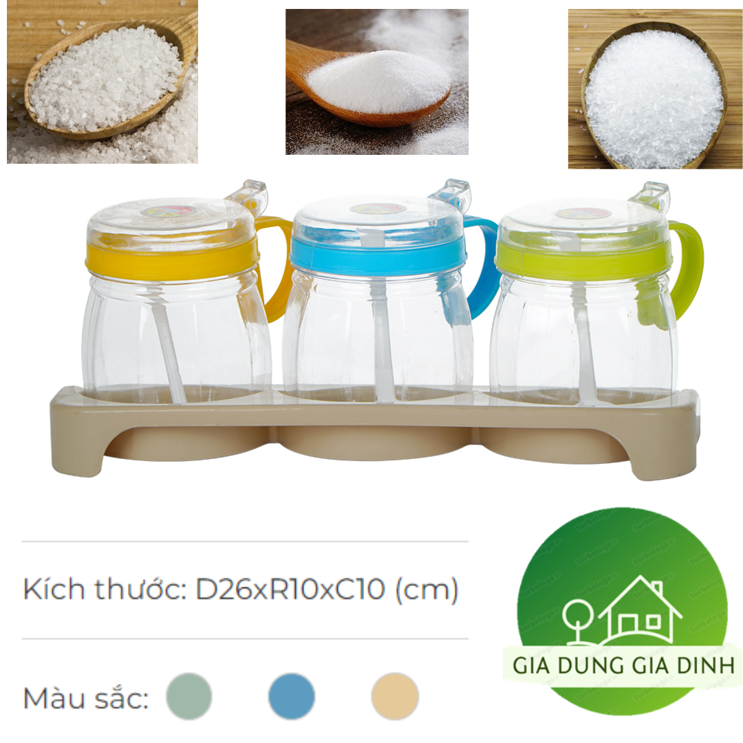 Bộ 3 lọ đựng gia vị có nắp đậy kèm muỗng Việt Nhật 2938, kèm khay cao cấp 1