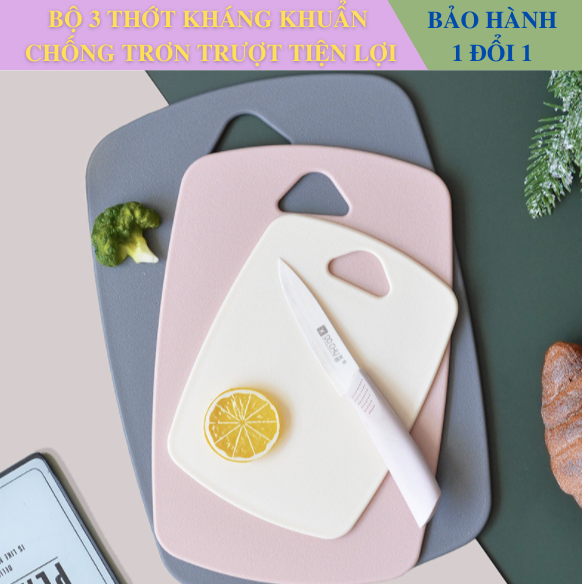 SET 3 THỚT NHỰA KHÁNG KHUẨN CAO CẤP TIỆN LỢI, CHỐNG XƯỚC, TRƠN TRƯỢT, AN TOÀN, SẠCH SẼ - BỘ 3 THỚT KHÁNG KHUẨN MÀU PASTEL CỰC XINH - THỚT NHÀ BẾP CAO CẤP