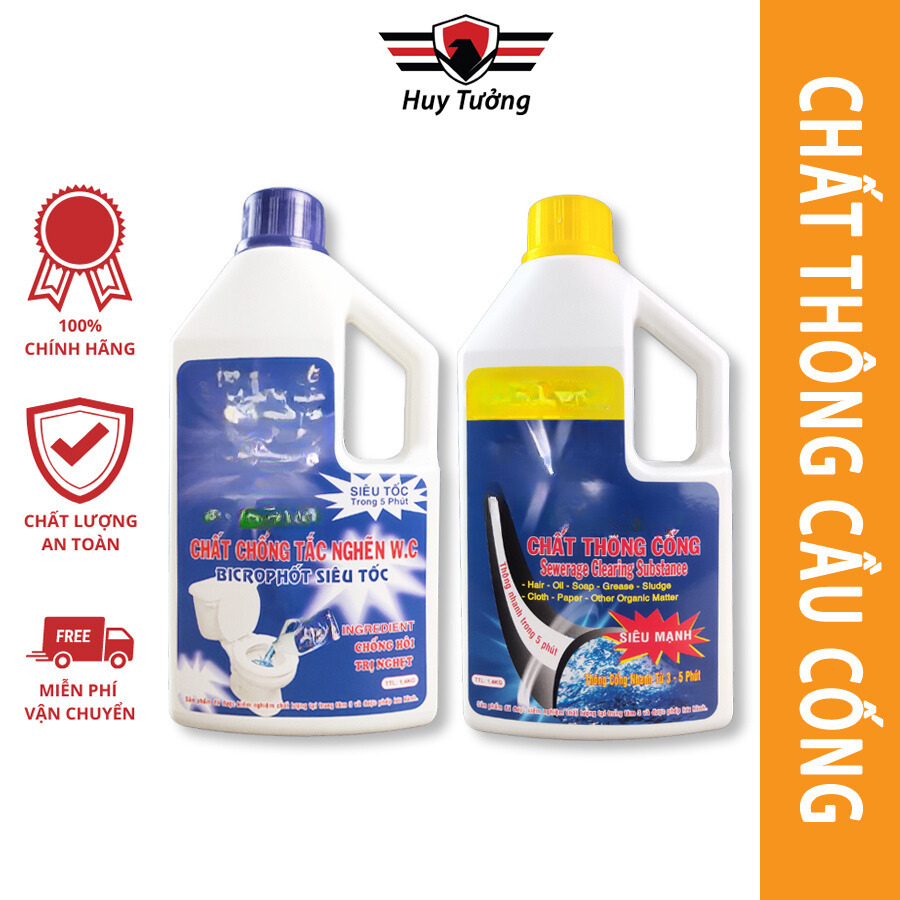 Chất thông bồn cầu đậm đặc, dung dịch siêu mạnh sử lý thông tắc công, bồn cầu và khử mùi hôi trong 2 phút - Huy Tưởng