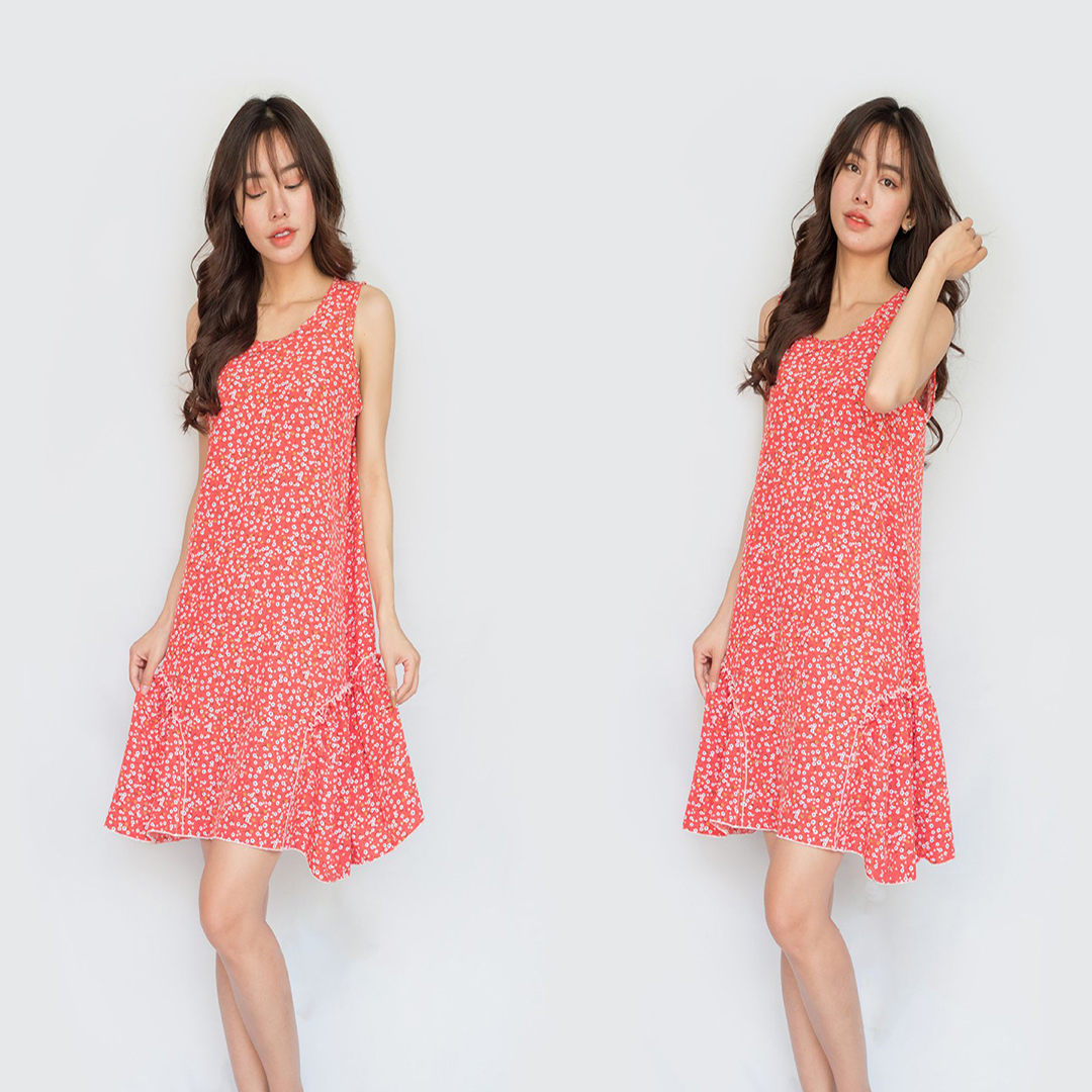 Đầm ngủ nữ dễ thương suông form rộng hoa nhí lụa 100D mặc nhà siêu xinh