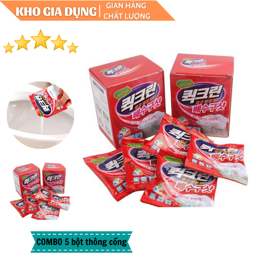 Combo 5 Gói Bột Thông Tắc Cống Hàn Quốc, Bồn Cầu Siêu Mạnh