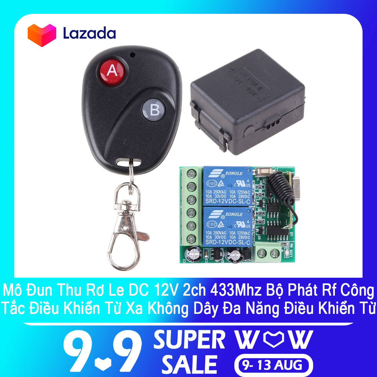 Mô đun thu rơ le dc 12v 2ch 433mhz bộ phát rf công tắc điều khiển từ xa không dây đa năng điều khiển từ xa 433mhz