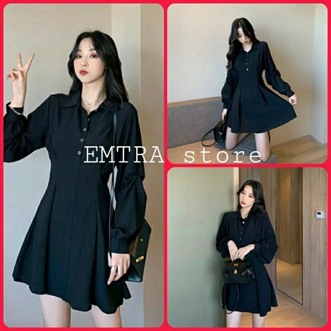 Đầm xoè dự tiệc cổ sơ mi kèm hình thật sản phẩm - emtra store