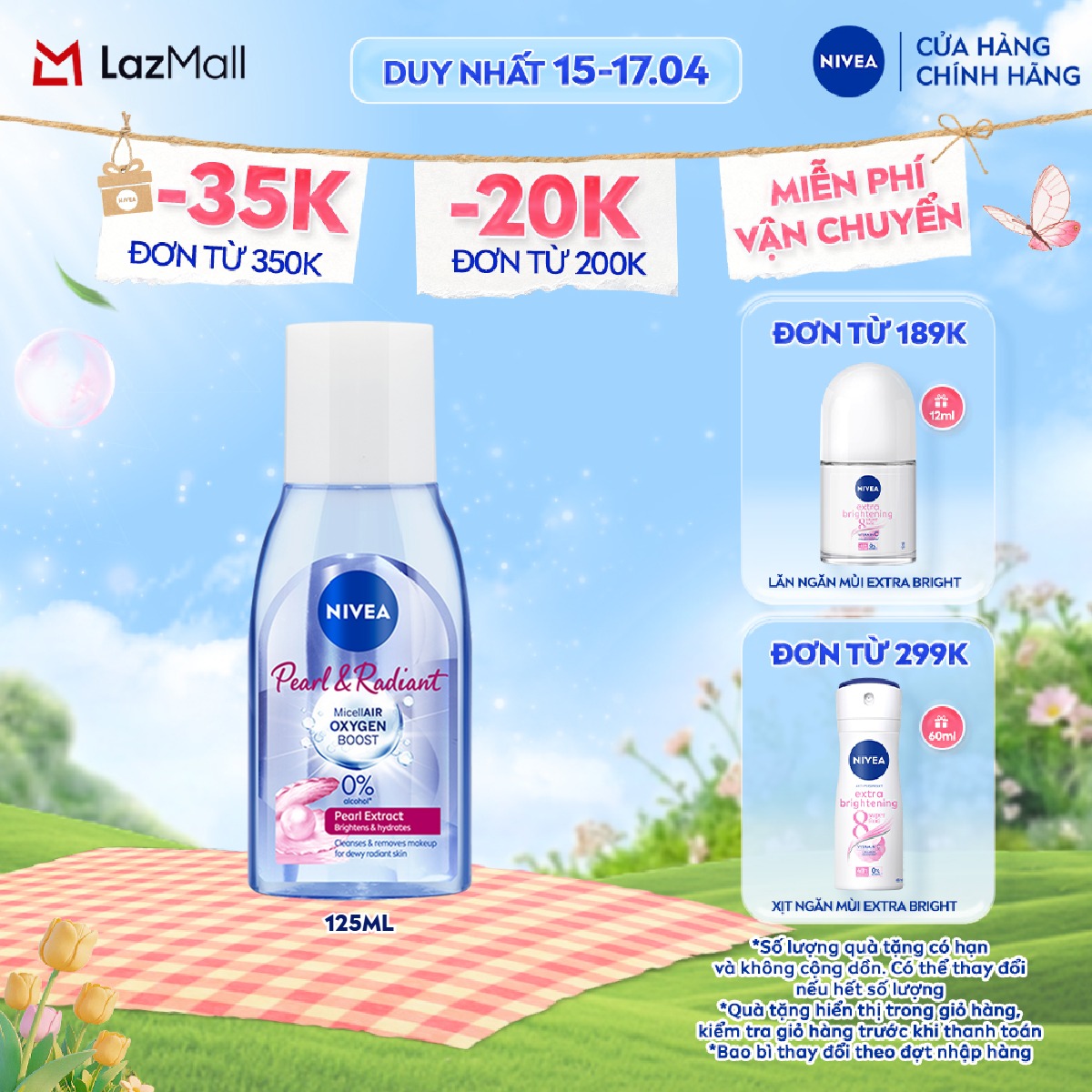 Nước Tẩy Trang NIVEA Cho Da Thường Và Da Khô Extra Bright Makeup Clear Micellar Water (125ml) - 84910