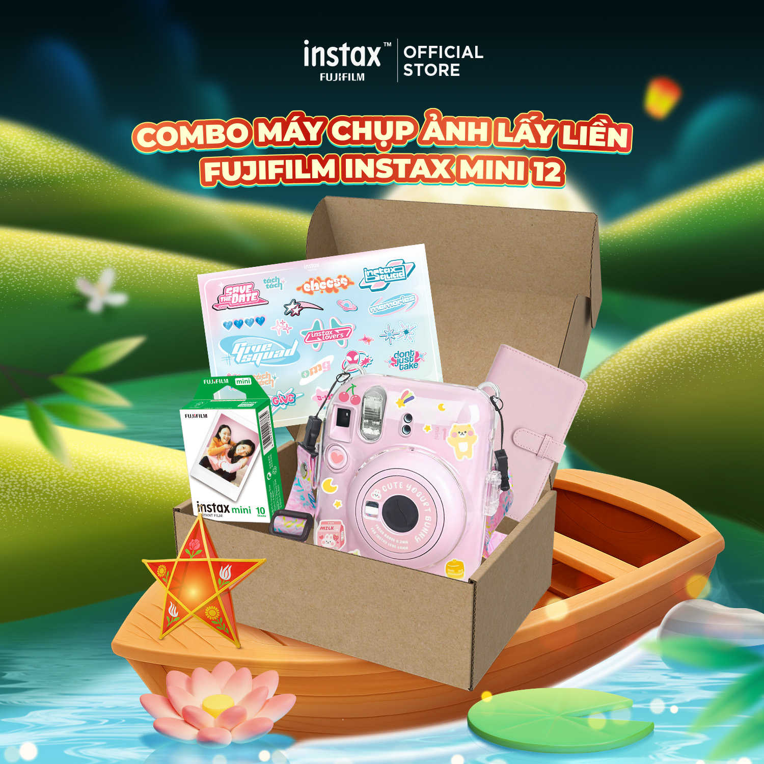 COMBO BOX Máy Ảnh Chụp Lấy Ngay Fujifilm Instax Mini 12 Có Kèm Phim - Bảo Hành 12 Tháng