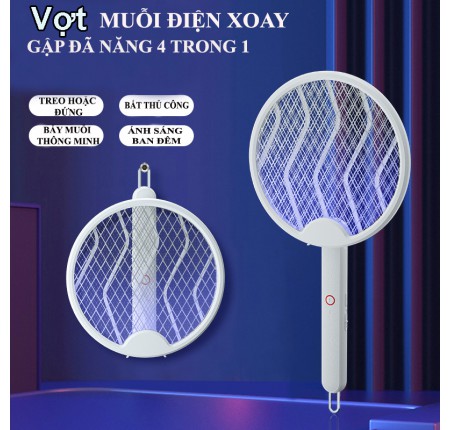 Vợt bắt muỗi gấp gọn, vợt muỗi điện xếp gọn, đèn bắt muỗi thông minh kiêm vợt bắt muỗi tích điện, an toàn và tiện lợi