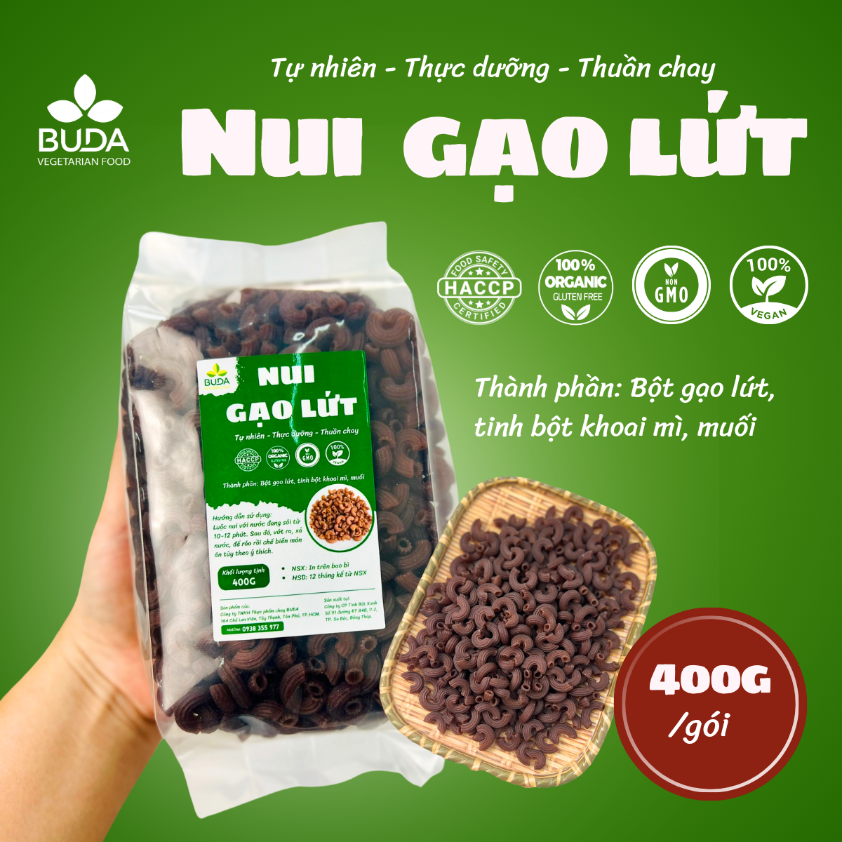 Bún gạo lứt sợi thẳng/Nui ống dài ngũ sắc/Nui C gạo lứt