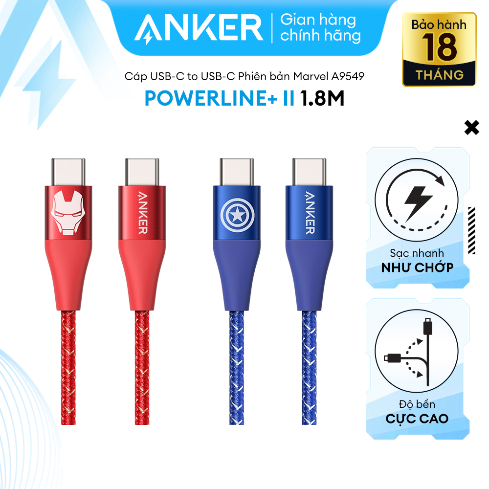 [KHÔNG DÙNG CHO IP 14 SERIES TRỞ XUỐNG] Cáp sạc ANKER PowerLine+ II USB-C TO USB-C dài 1.8M- A9549 - Hỗ trợ sạc nhanh thông qua củ sạc PD hoặc PiQ 3.0