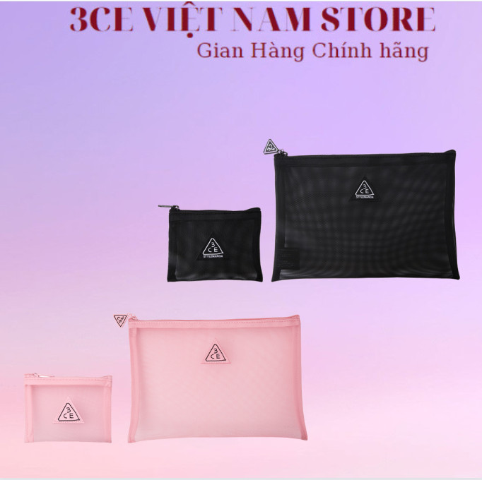Túi 3ce dạng lưới đựng mỹ phẩm tiện dụng xinh xắn 22x15x1cm mesh pouch + pink rumour