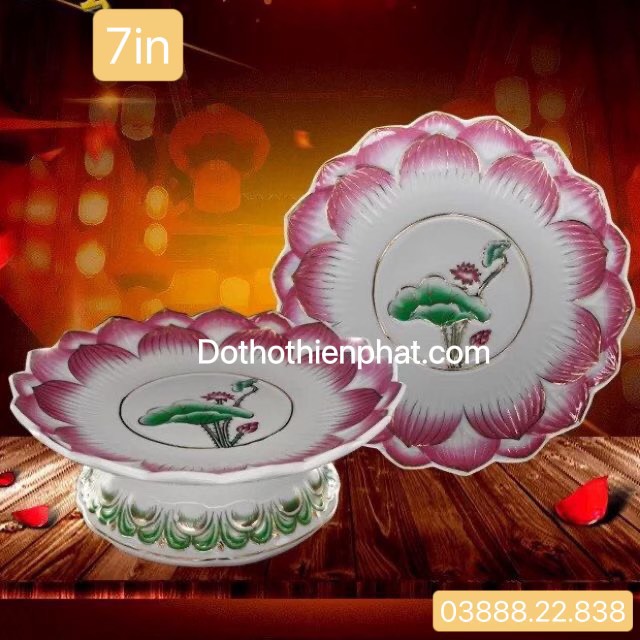 Đĩa bạch ngọc sứ hoa sen nổi 7inch